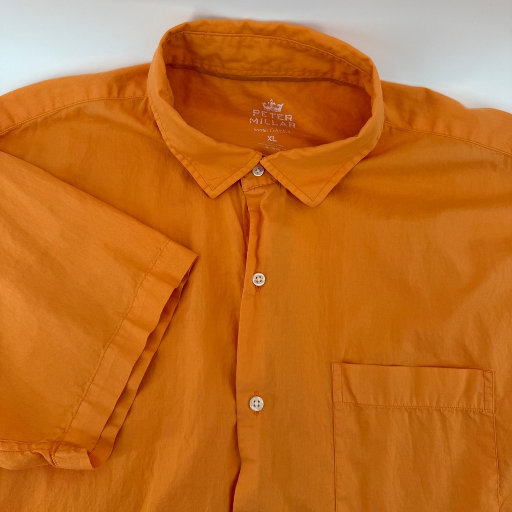 Peter Millar Seaside Collection‎ Orange Cotton Silk Short Sleeve Shirt Mens XL